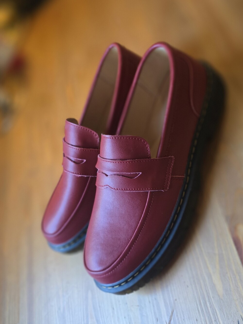 Burgundy Penny Loafers - Classic Leather Slip-On